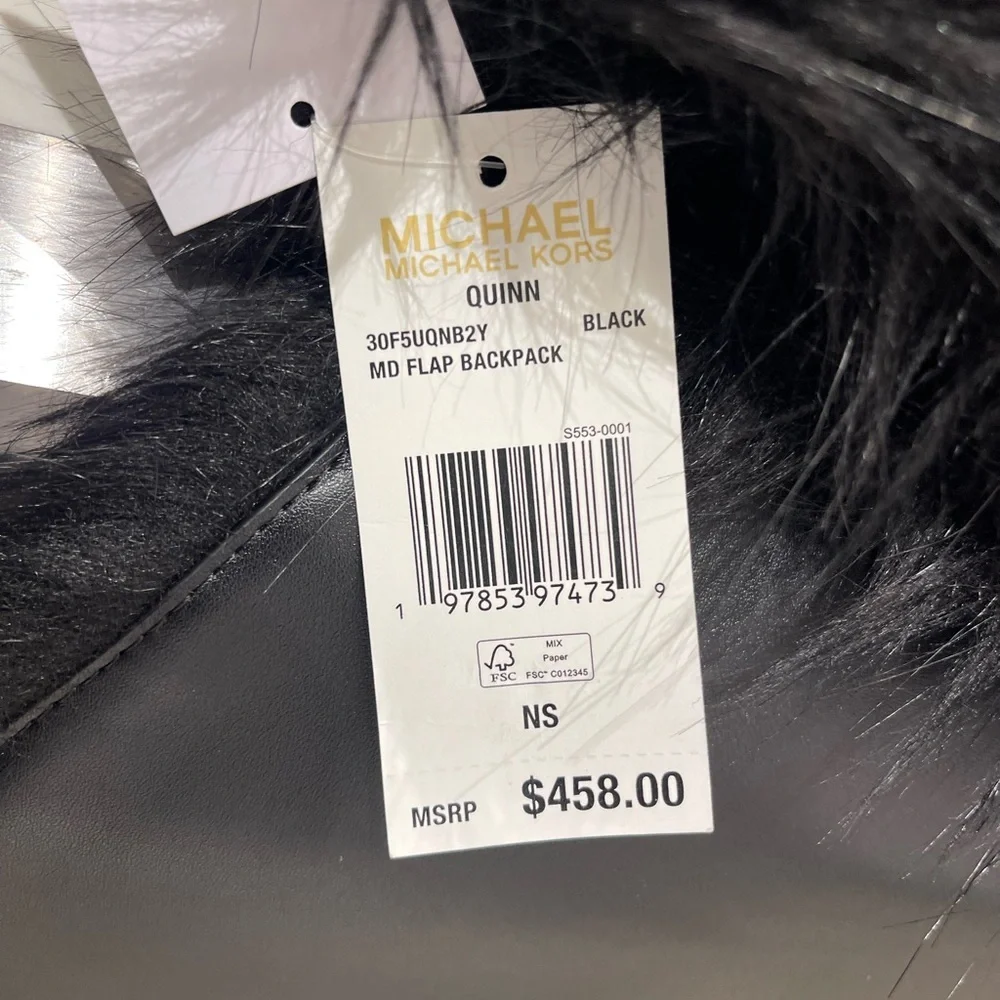 MICHAEL MICHAEL KORS Quinn Medium Flap Faux Fur Backpack Black  NWT   Live Style